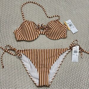 NWT Roxy Beach Classics Striped Bikini Set - Size Large